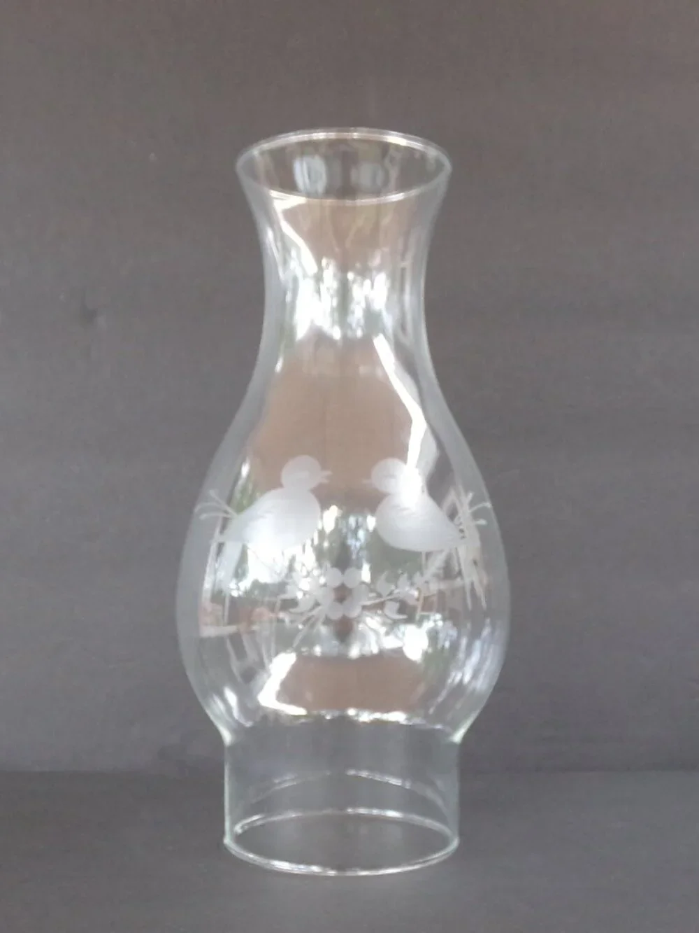 Hurricane Lamp Globe Oil Chimney Clear Etched Birds Replacement Glass Cover